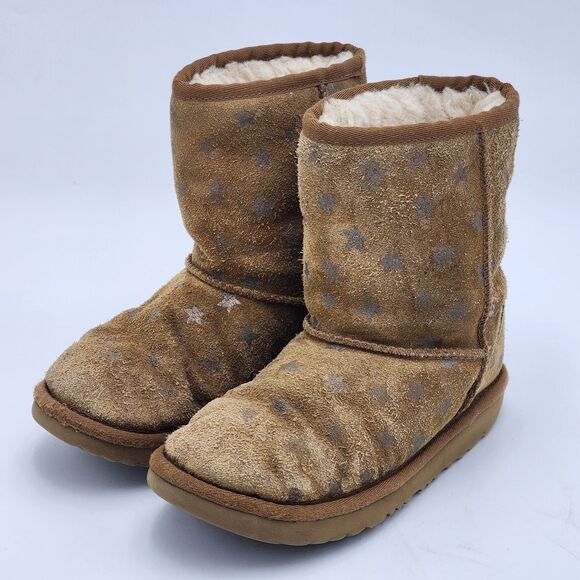UGG Kid's Classic II Short Star Print Chestnut Suede Boots Little Kid Size 1 - Picture 3 of 9